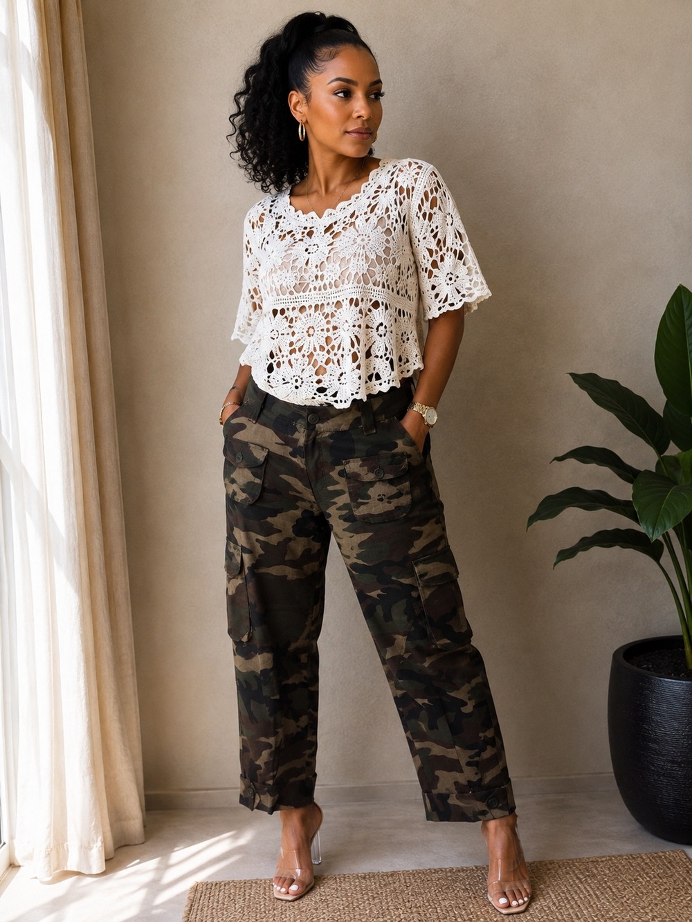 Women’s Camo Cargo Pants - Olive Camouflage